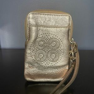 Vintage Silver Leather Coach Wristlet with Strap